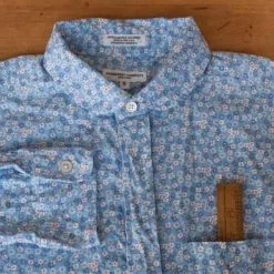 Engineered Garments - Round Collar Shirt - Blue Floral Print