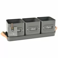 Burgon And Ball 3 Herb Pots In A Leather Handled Tray - Charcoal
