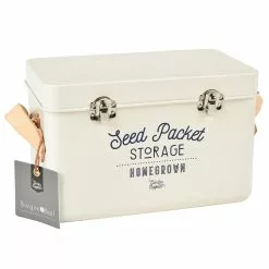 Burgon & Ball Leather Handled Seed Packet Storage Tin - Stone